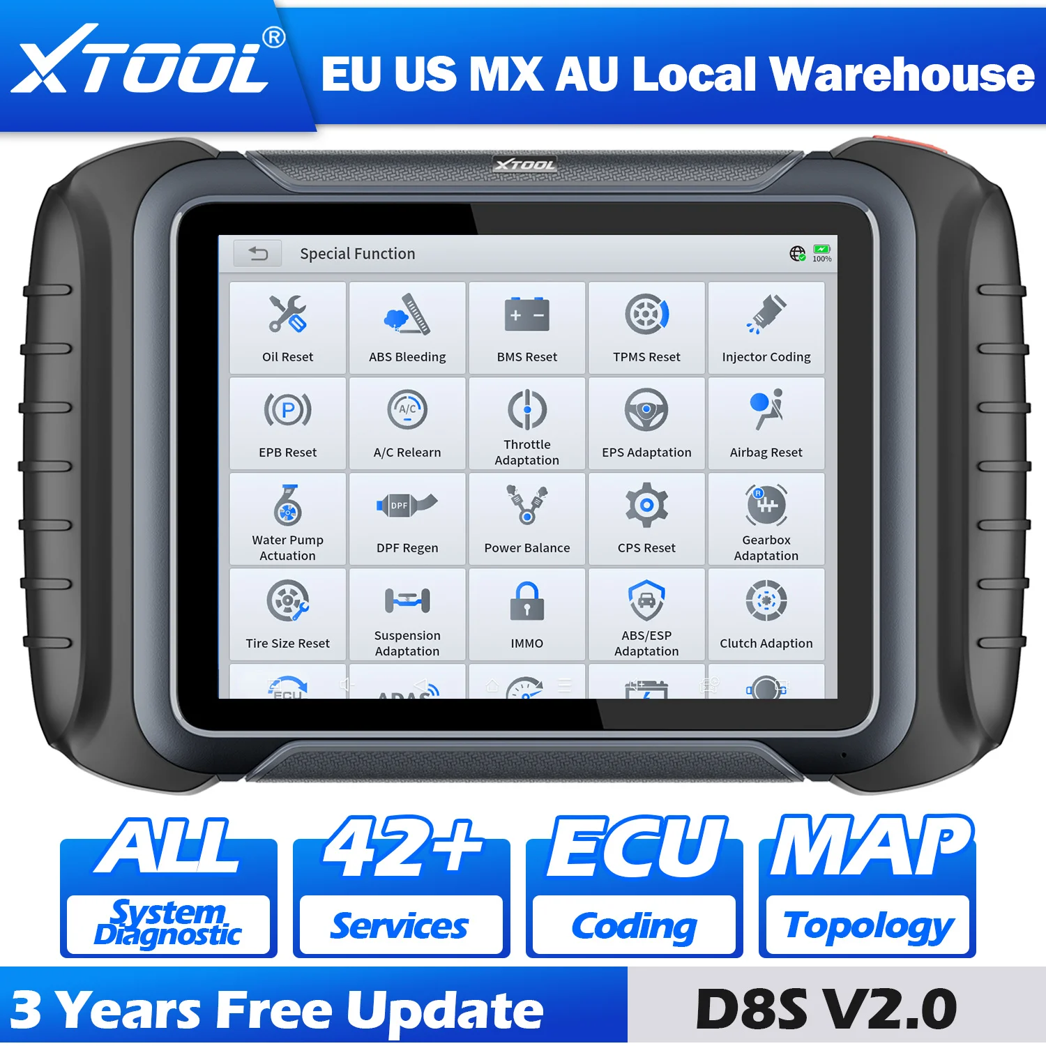 XTOOL D8S V2.0 escáner automotriz codificación ECU bidireccional Auto OBD OBD2 escáner todo el sistema herramientas de diagnóstico de coche puede FD DoIP FCA