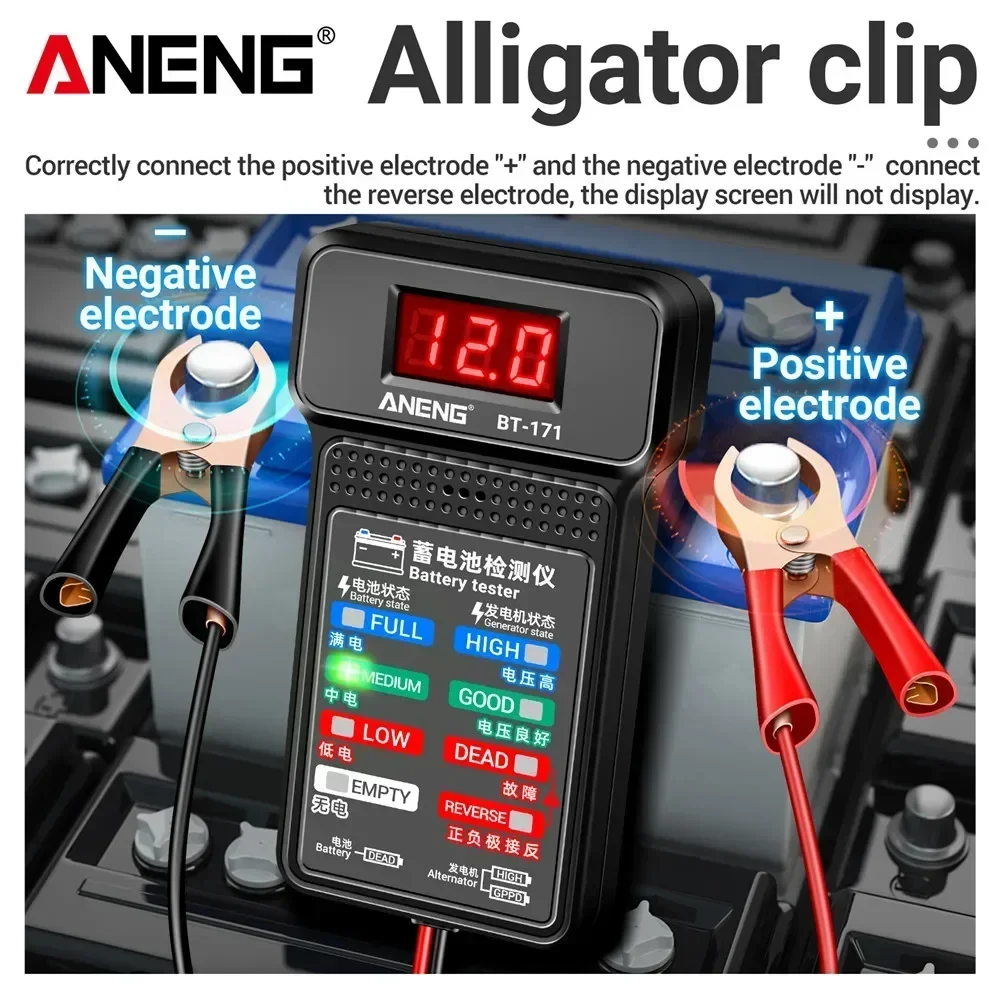 ANENG BT-171 다기능 배터리 테스터 12V 자동차 수리 산업용 감지기 LED 역방향 디스플레이 화면 전기 기술자 도구
