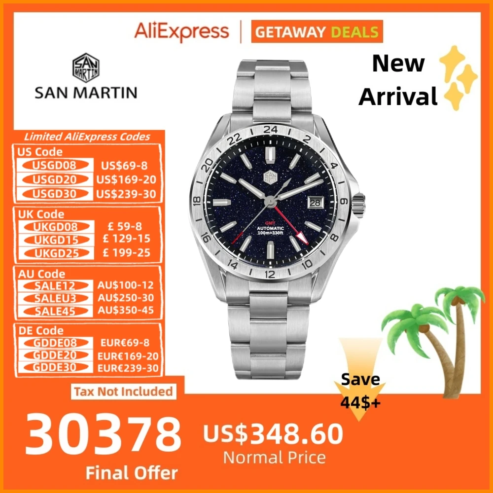 San Martin 39mm Gemstone Dial Waterproof Bracelet Watch For Men Wrist Clock Luxury NH34 10Bar Sapphire Luminous Montre SN0129B