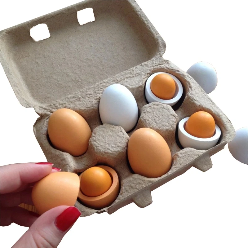 Simulation Wooden Egg Yolk Pretend To Play Kitchen Food Cooking Children's Toys 