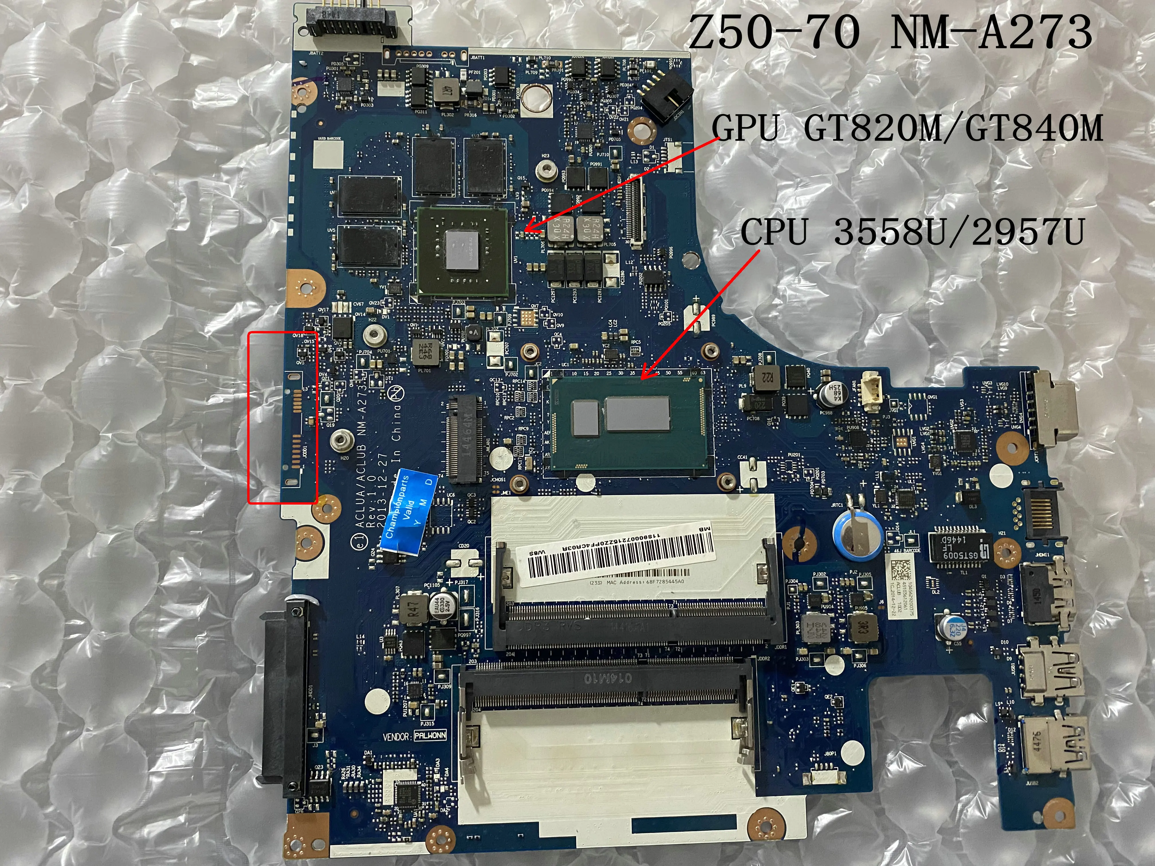 

В наличии, материнская плата для ноутбука LENOVO NM-A273 с встроенным 3558U /2957U GPU GT820M / GT840M