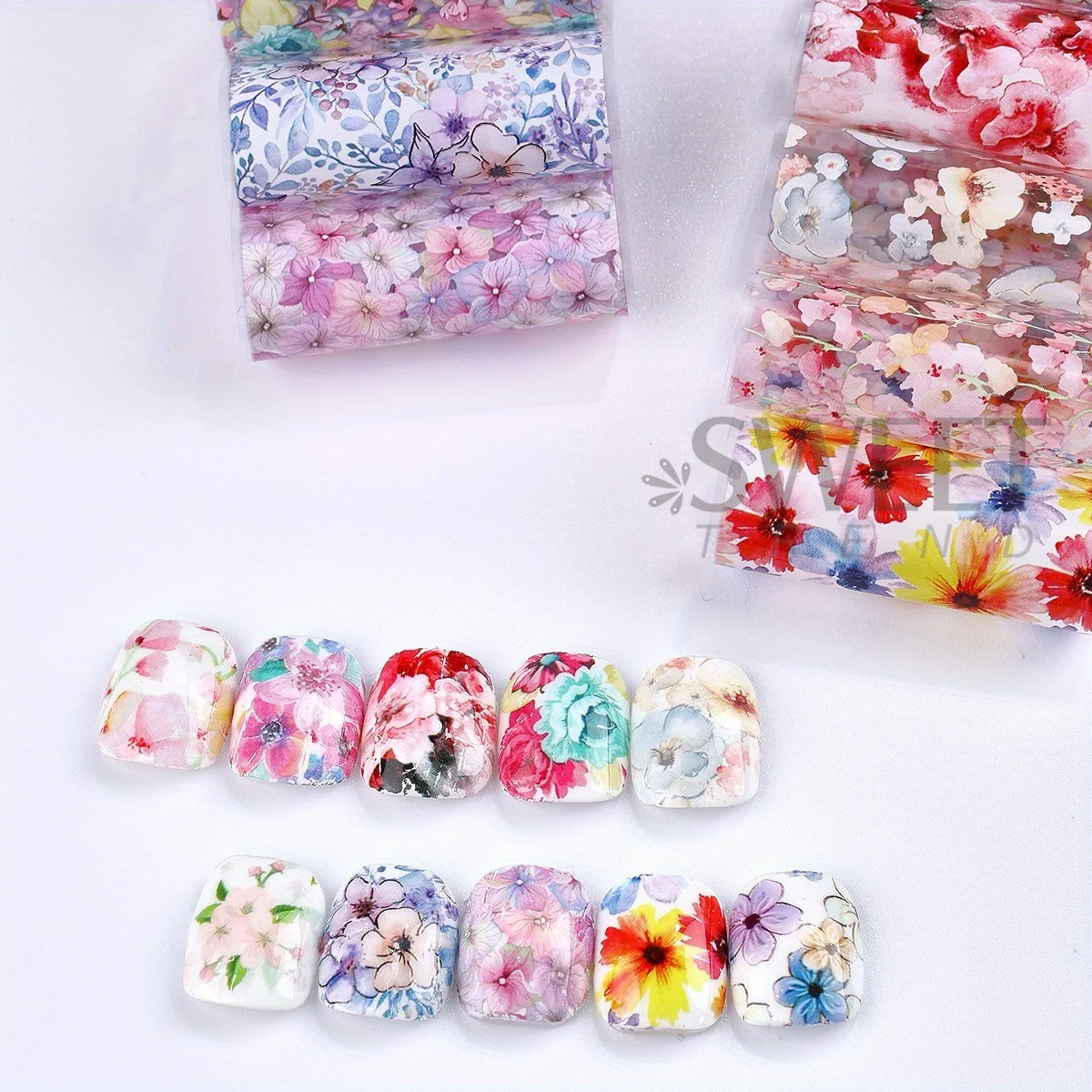 10pcs Clusters of Flowers Nail Foils Transfer Stickers Vintage Floral Design Romantic Starry Sky Paper Elegant Manicure Sliders
