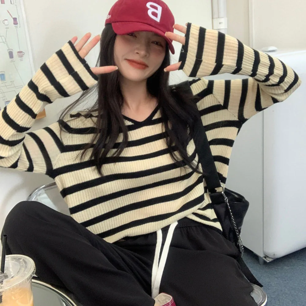 Women Striped Long Sleeve Sweater