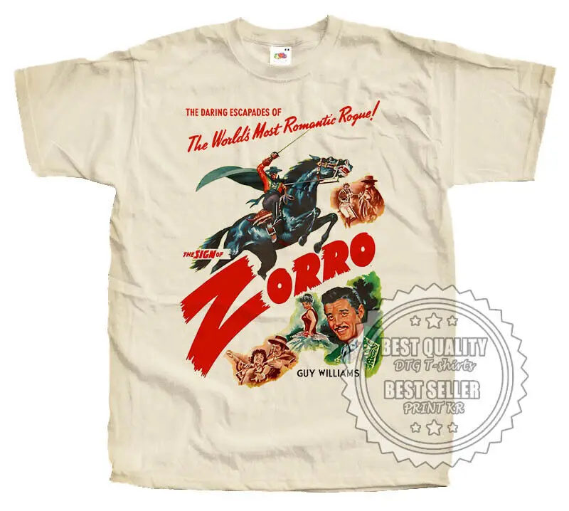 Maglietta Zorro V1 1957 Poster Di Film Naturale Tutte Le Taglie S-5Xl