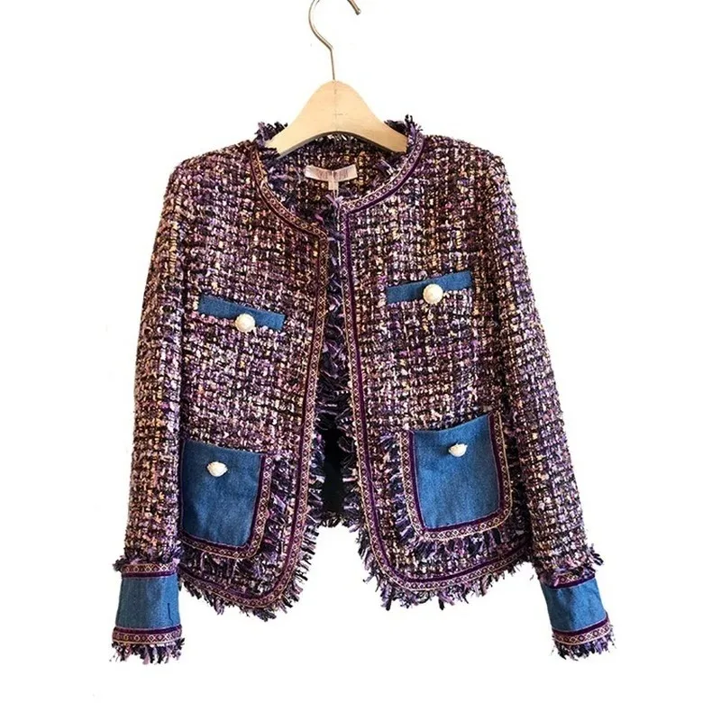 

Women's spring and autumn new French temperament fashion tweed woolen coat tassel jacket coat women jackets