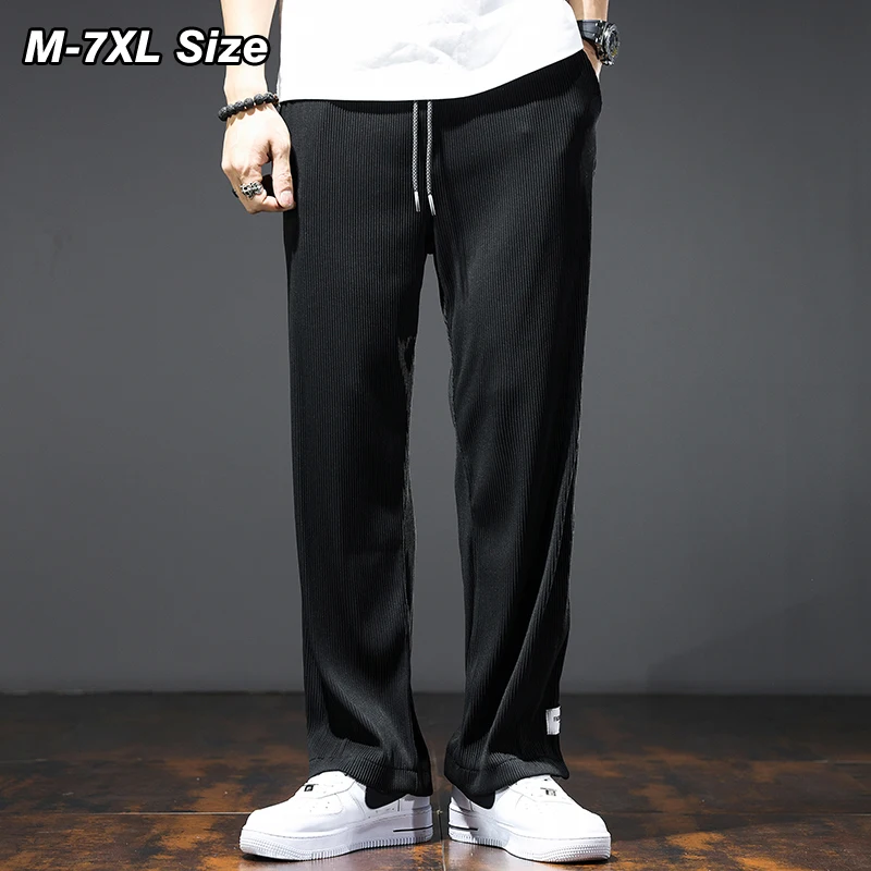 

Summer Ice Silk Men's Casual Wide Leg Pants Baggy Straight Ultra Thin Air Conditioning Sports Trousers Plus Size 5XL 6XL 7XL