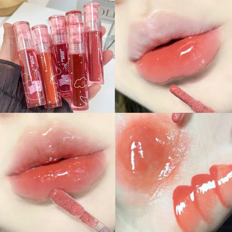 Cute Bear Lip Gloss Crystal Jelly Mirror Waterproof Liquid Lipstick Moisturizing Reducing Lip Lines Long Lasting Lip Ink Makeup - Image 4