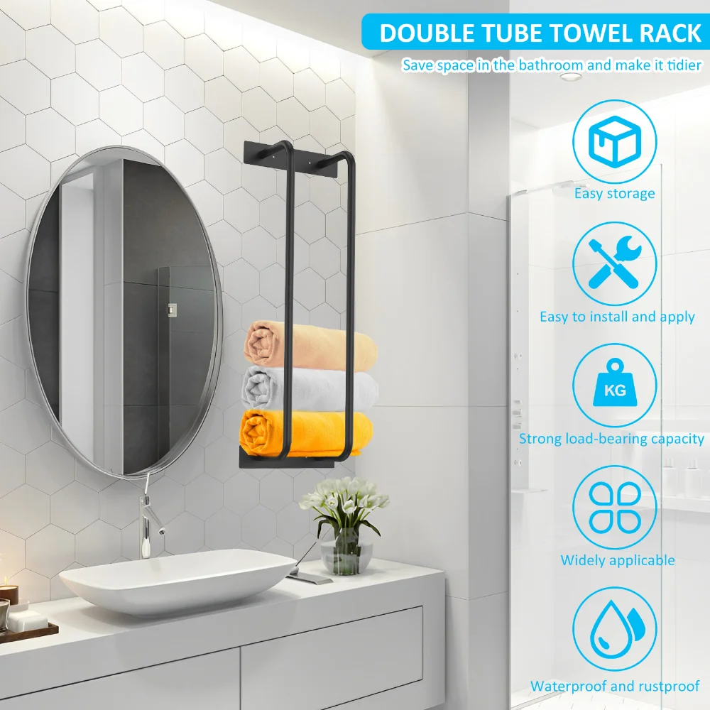 Towel Rack Wall Mounted Towel Shelf for Bathroom Sturdy Iron Holder Space Saving Large Capacity Storage Organizer