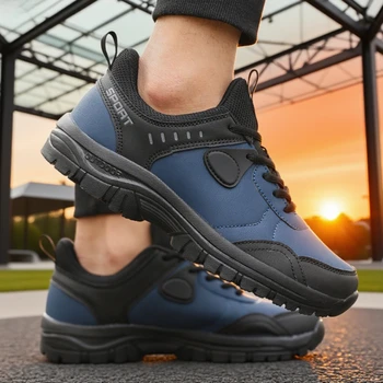 أحذية رياضية للرجال باللون الأسود بالكامل في الهواء الطلق، أحذية رياضية للرجال مضادة للانزلاق قابلة للتنفس، أحذية رياضية للتمرينات الخارجية للرجال