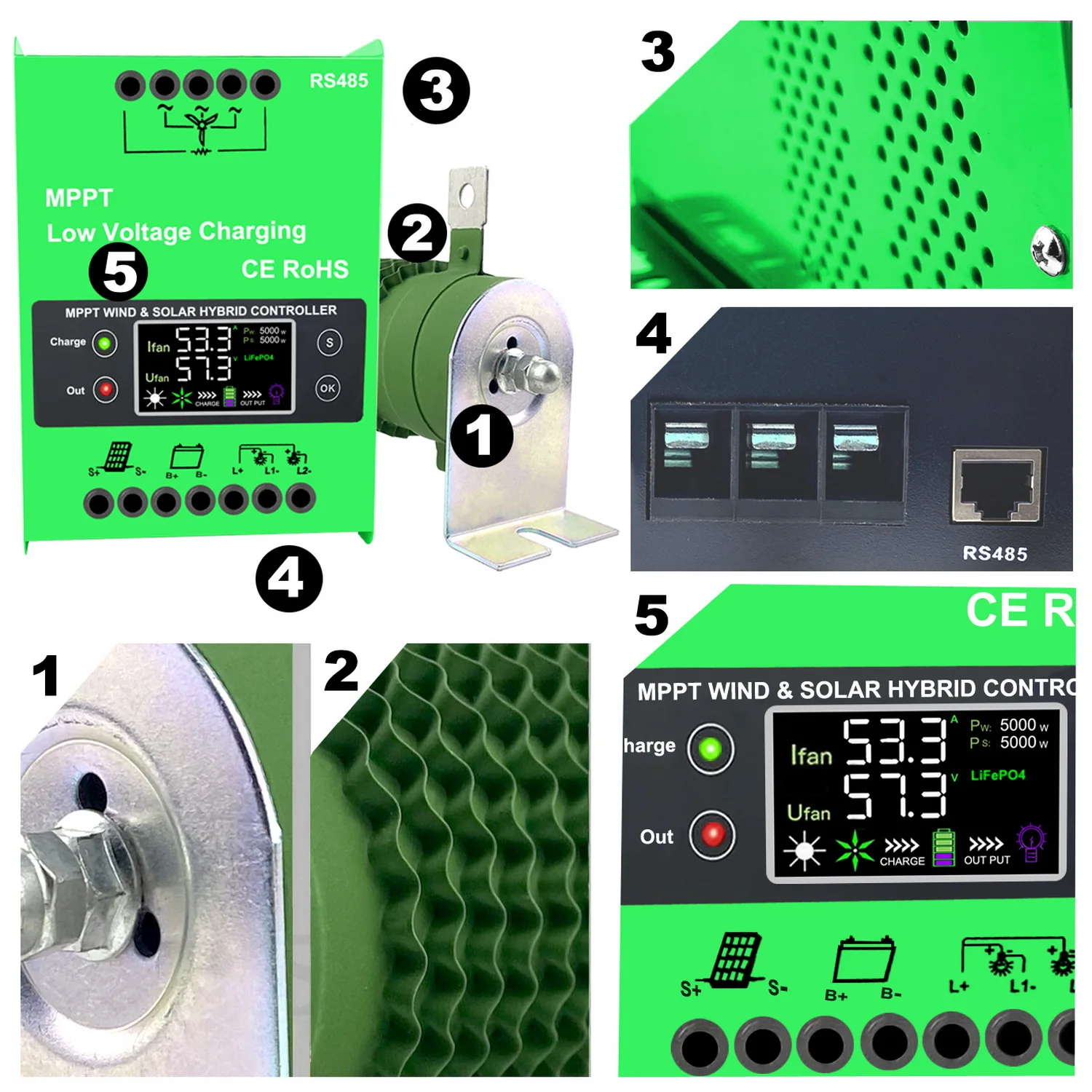 12V 24V 48V 4KW 6000W 풍력 태양광 하이브리드 충전 컨트롤러, MPPT 충전 태양광 패널 풍력 터빈, 리튬 납산 배터리용