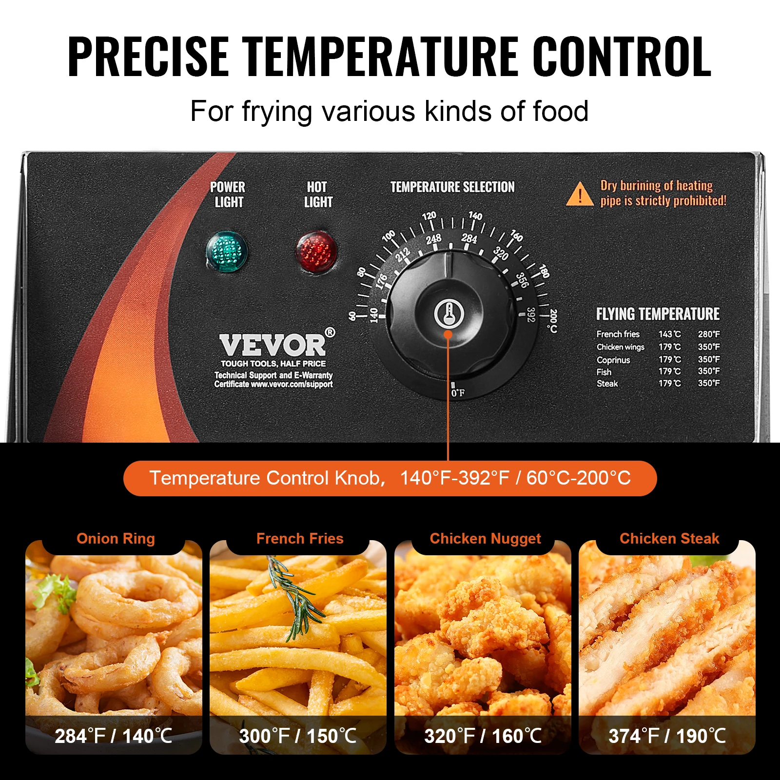 VEVOR Commercial Deep Fryer 3000W Electric Turkey Fryer Large Capacity 18Qt / 17L Stainless Steel Countertop Single Oil Fryer