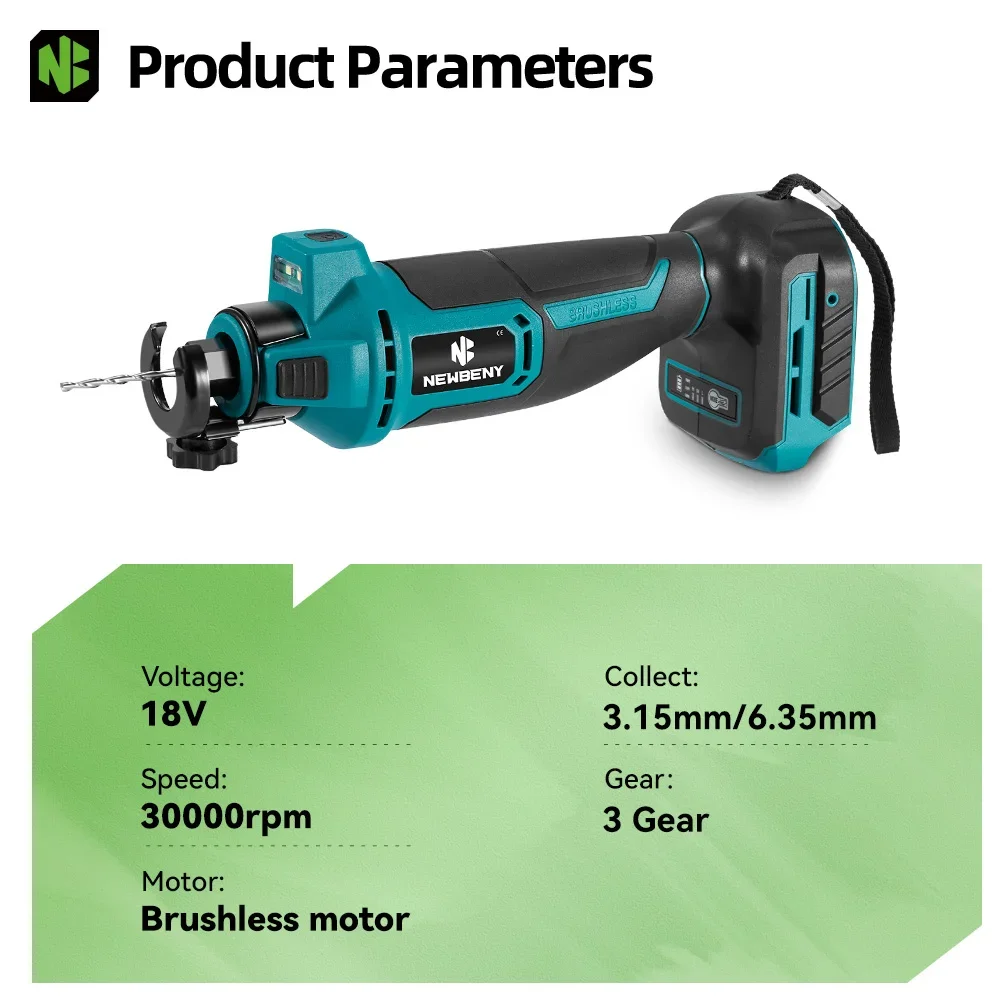 NEWBENY 3 Gears Brushless Electric Drywall Cut Out Tool Cutting Woodworking Drywall Sheetrock Tools For Makita Battery Pin 2