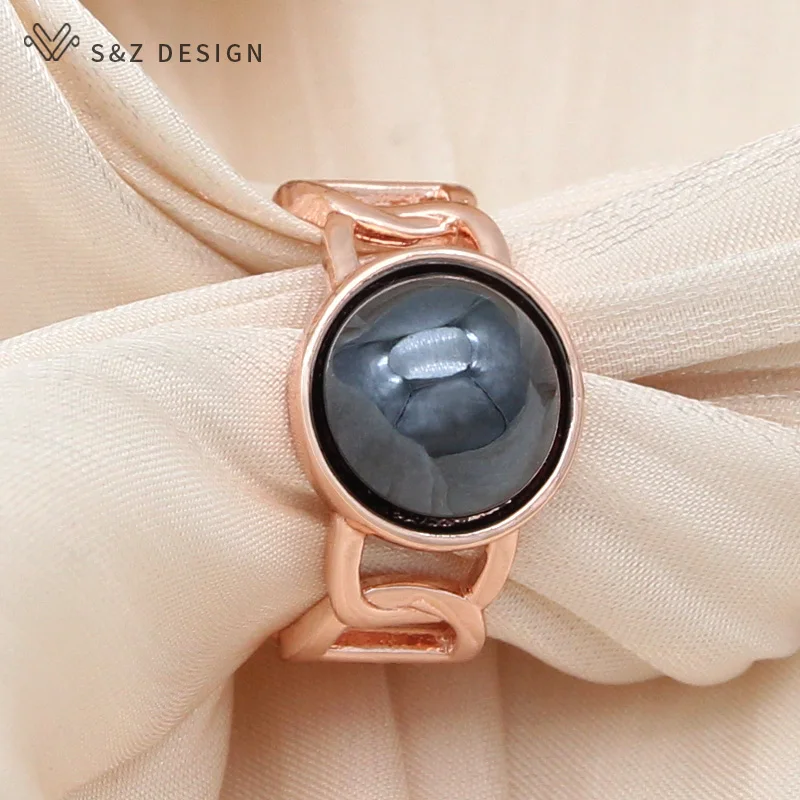 S&Z DESIGN New Fashion 585 Rose Gold Color Round Simulated-pearl Resizable Rings For Women Girl Wedding Party Jewelry Gift