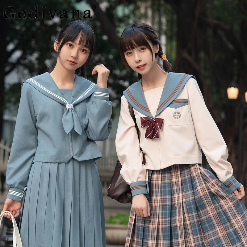 Japanese Girly Sweet Cute JK Uniform Summer New Fashion College Style Slim-Fit Student Long Sleeve Tops Women Elegant Clothes