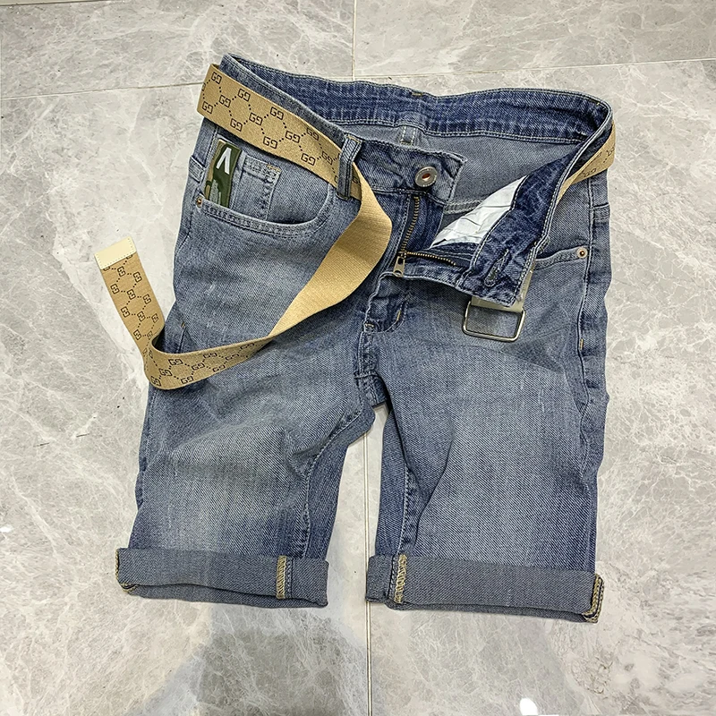 Summer European and American Fashionable Fit Denim Shorts Men's Loose Korean Style Fashionable Classic Washed Blue Men's Jeans S