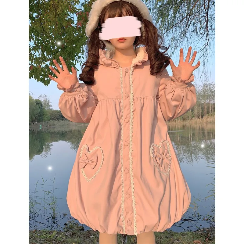 Coat Fleece-Lined Thickened Cotton Clothing Ears Cute Mid-Length Cotton-Padded