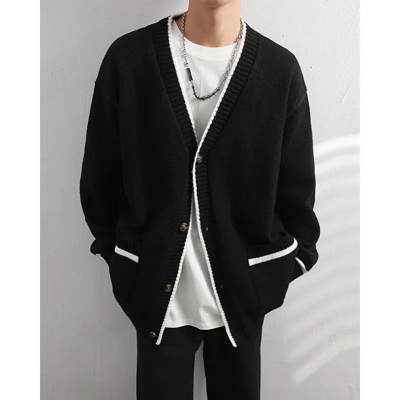 

2023 Korean Retro Cardigan Sweater New Harajuku Academic Knitted Sweater Pullover British Style Streetwear Loose Knitwear Tops