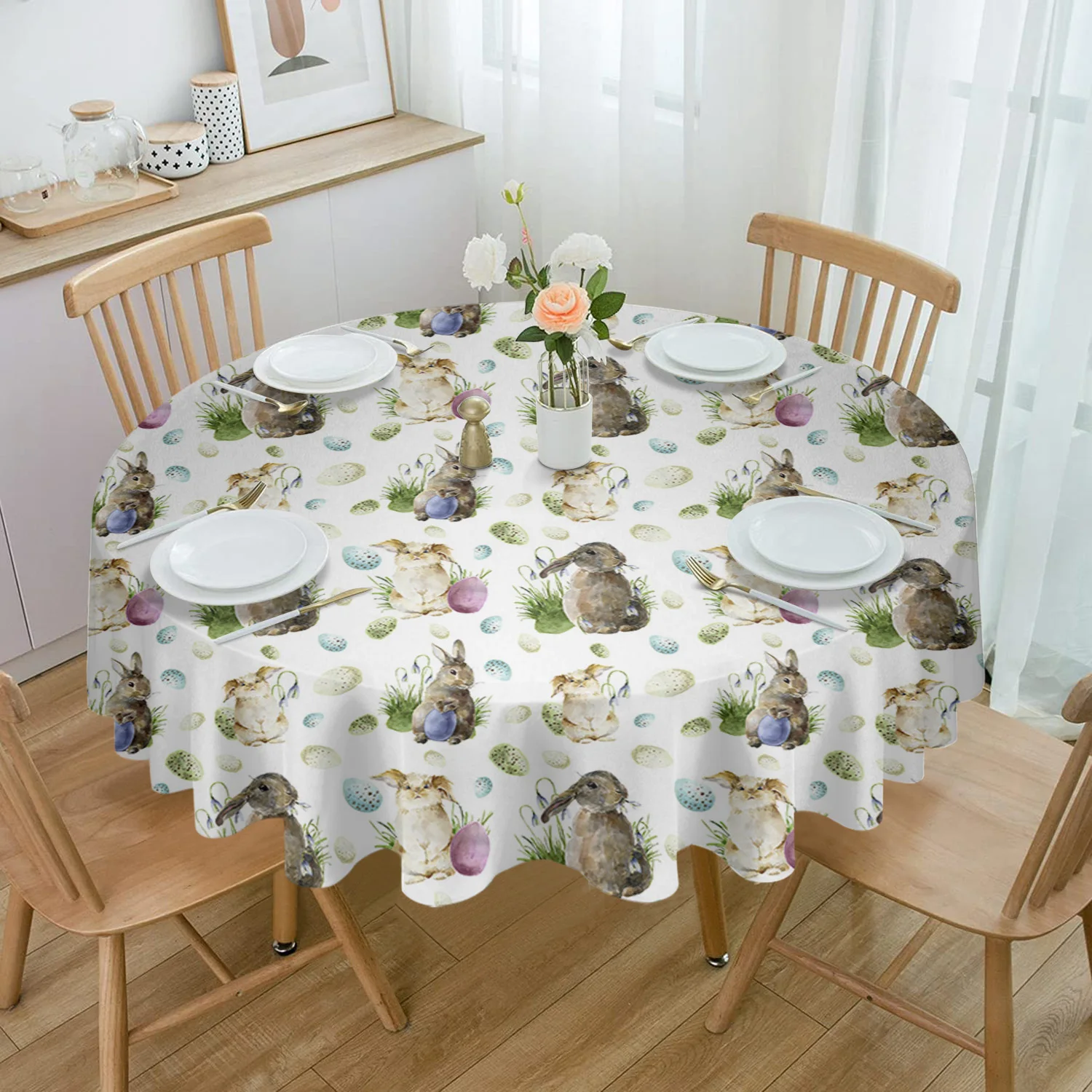

Easter Bunny Egg Watercolor Round Table Cloth Waterproof Wedding Holiday Tablecloth Coffee Table Decor Table Cover
