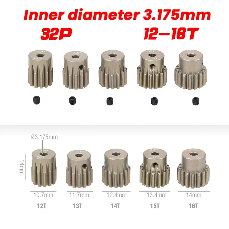 32P 3.175mm 12T 13T 14T 15T 16T 17T 18T 19T 20T 7075 알루미늄 합금 금속 피니언 모터 기어 1/10 RC 모델 자동차 모터