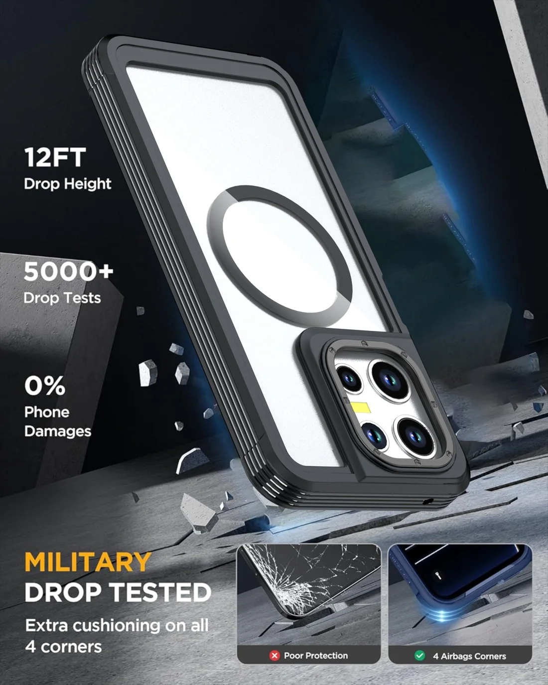 Belt Clip Phone Case with MagSafe-Compatible Clear Protection and Stand
