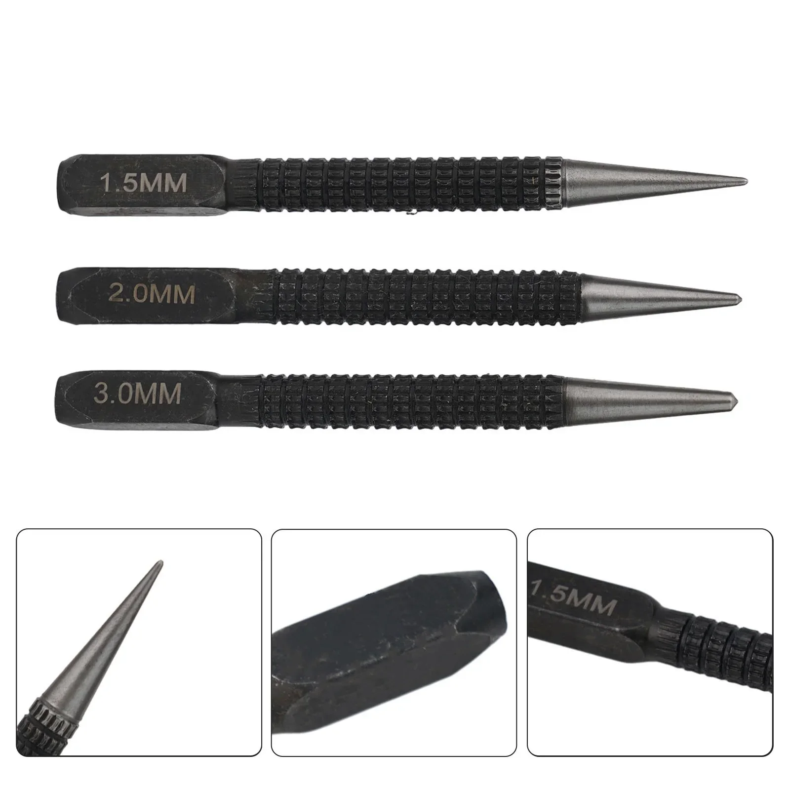 3pcs Black High Carbon Steel Center Punch Set 10cm Non