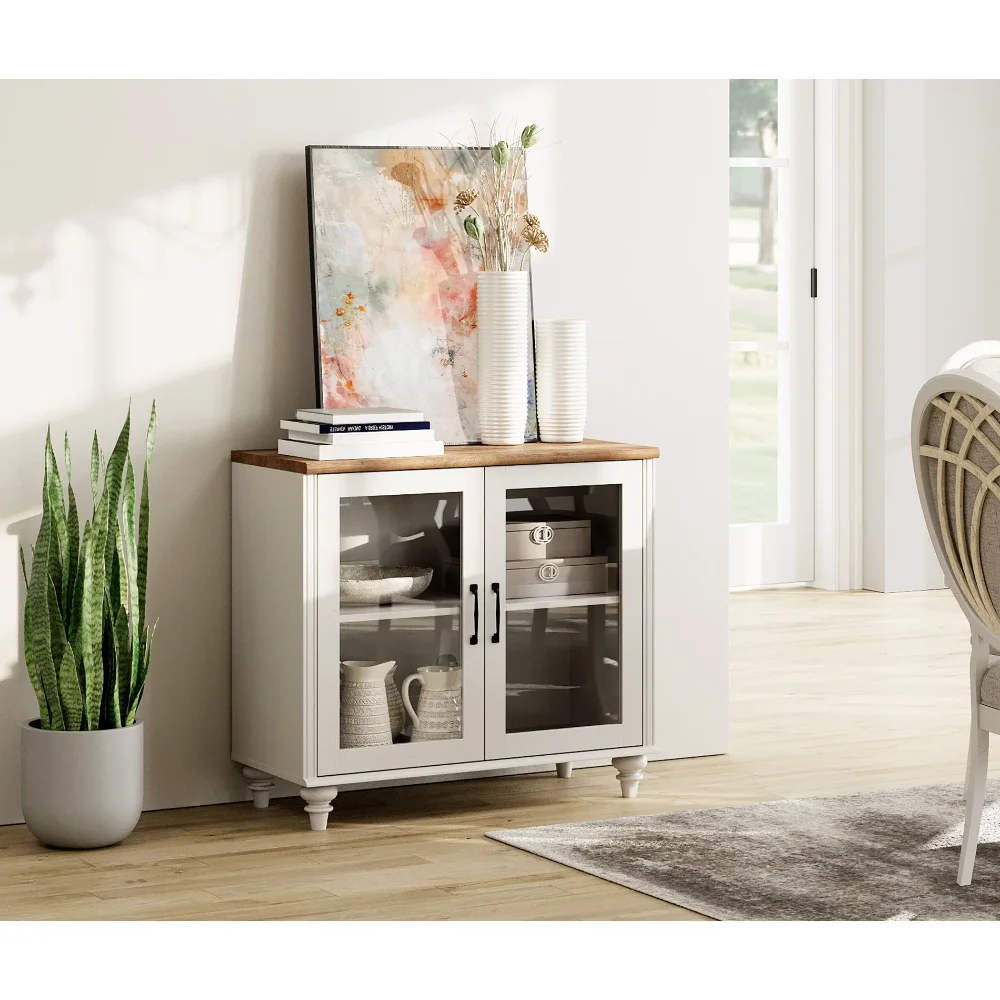 

Шкаф с 2 ящиками, кухонный сервант со стеклянной дверью и регулируемой полкой, гостиная, столовая, белый