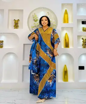 2025 nuovi arrivi donna allentata/signora maxi abito estivo stampa lunga manica corta stile africano ankara 1