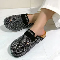 Shiny Rhinestones Outdoor Slippers Women's Shoes 2024 Summer Trend Luxury Platform Sandals Black Buckle Cork Clog Luxury Mules 1