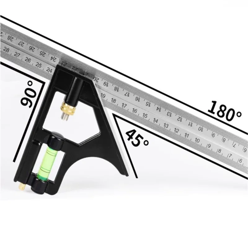 3 In1 조정 가능한 눈금자 멀티 조합 사각 각도 측정기 각도기 300mm/12 측정 세트 도구 범용 눈금자 직각