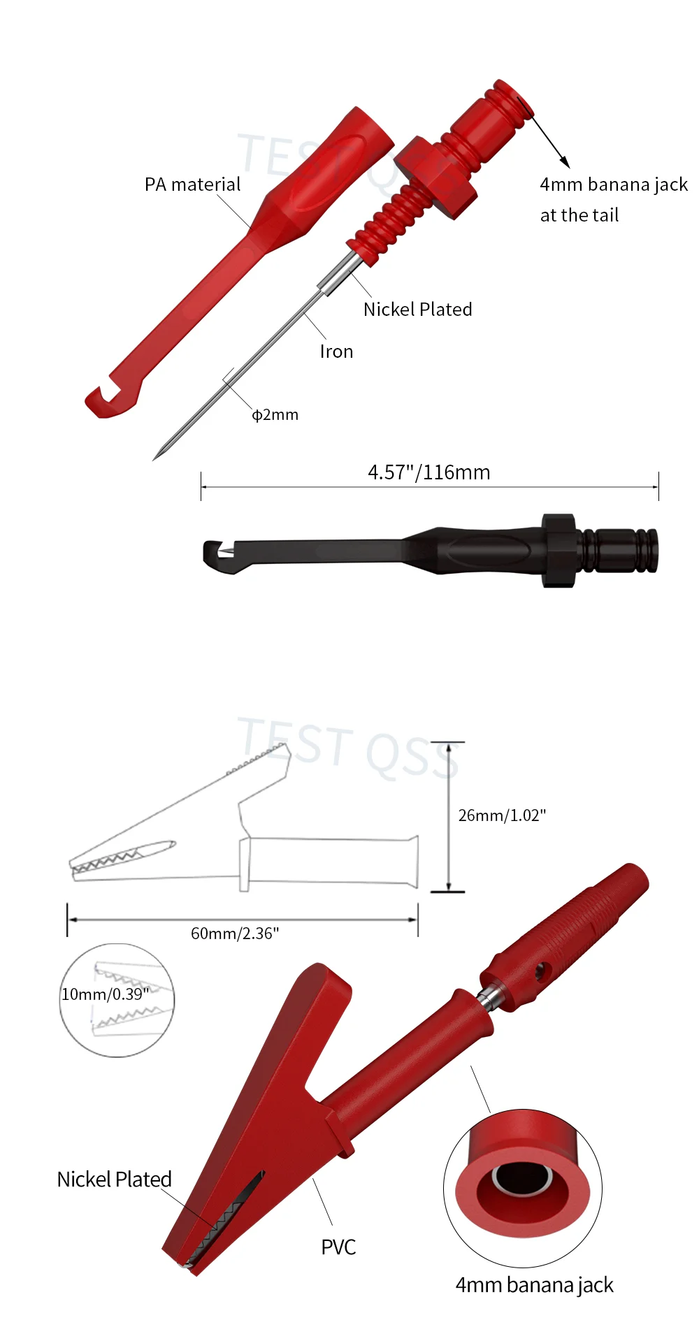 QSS-Multimeter-Messleitungen-Set, digitales elektrisches Prüfspitzen-Set mit Krokodilklemmen, Testpinzette, Draht-Piercing, hinterer Sondenstift – Detail 3