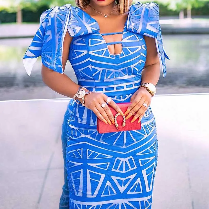 Print African Dresses for Women Dashiki New Fashion Plus Size African Clothes Sexy Straps Pencil Dress Ladies Africa Clothing formal dresses south africa