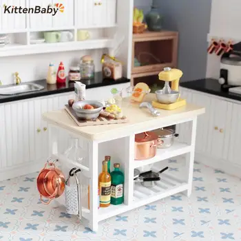 1:12 인형의 집 미니어처 식탁, 다층 요리 보관 테이블, 후크 포함, 가구 주방 장식 장난감