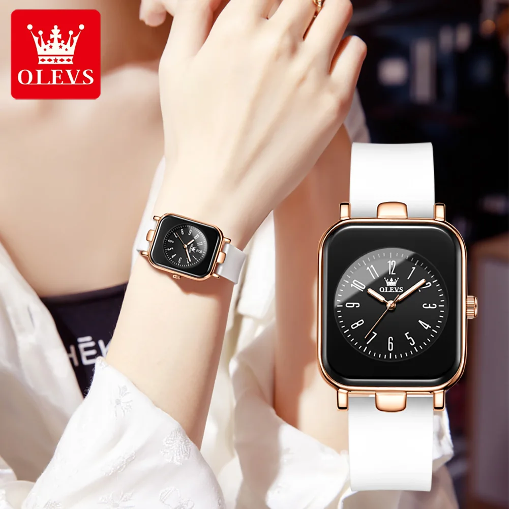 OLEVS Fashion Square Quartz Watch for Women Sports Silicone Strap Waterproof Womens Watches Top Brand Luxury Relogio Feminino