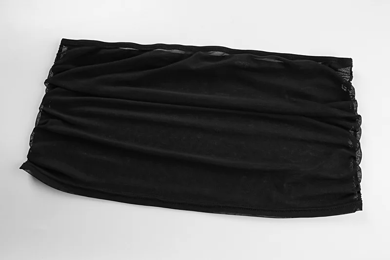 Autumn Mesh 2 Piece-Set Long Dress Women Off-Shoulder Pleated Elegant Bandeau Dress See-Through Female Maxi Dress Outfits