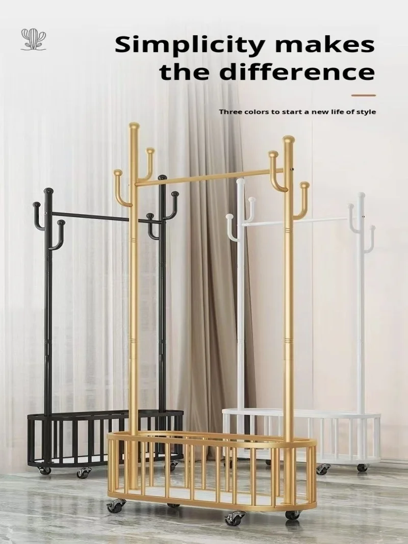 Household coat rack storage thickened floor standing clothes storage wheeled hangers Living bedroom hangers with Storage Basket