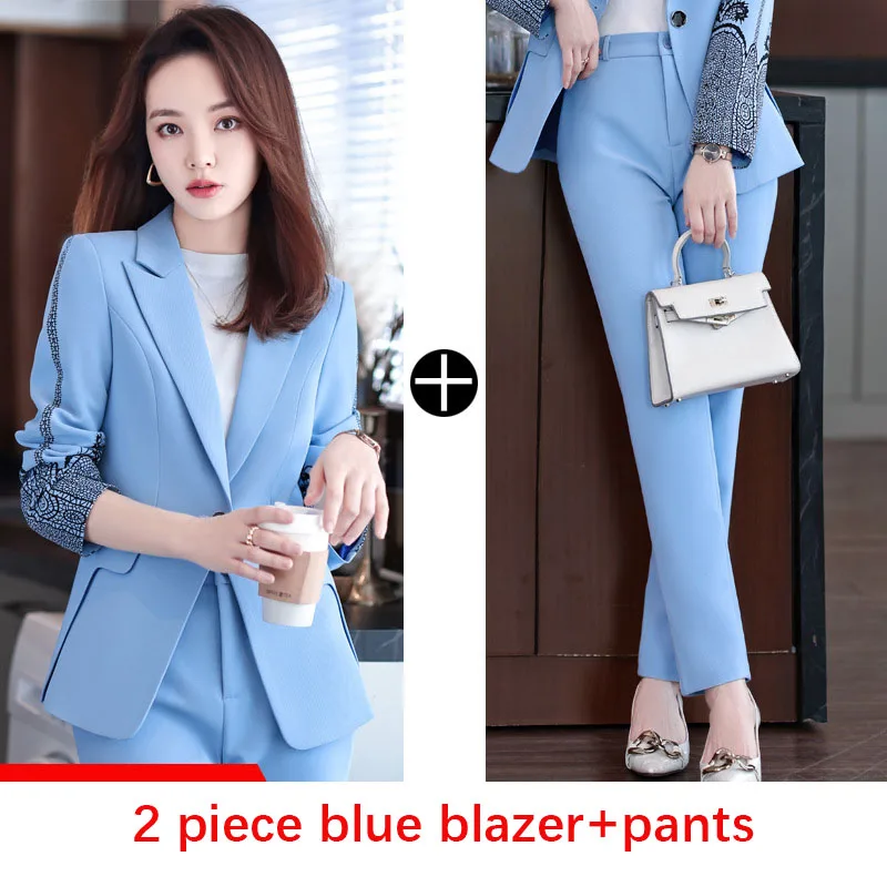 Tesco Casual Women Suit 2 Piece Long Sleeve Print Blazer Pencil Pants For Office Professional Women's Suit Fashion Suit