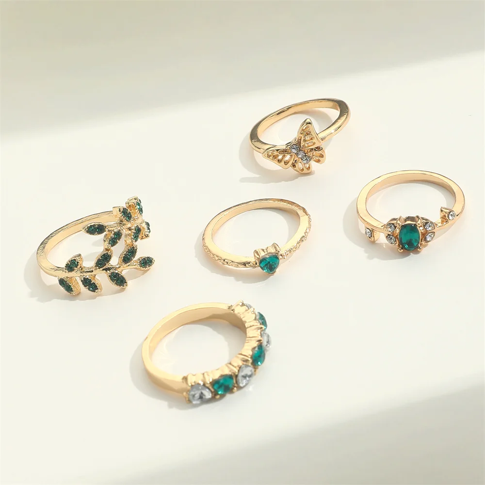 green crystal ring set