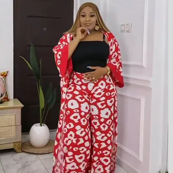 Abbigliamento africano Donna Set da 3 pezzi Tuta da donna Abiti estivi Abito lungo da festa casual Top Pantaloni a gamba larga Abiti Abiti 1