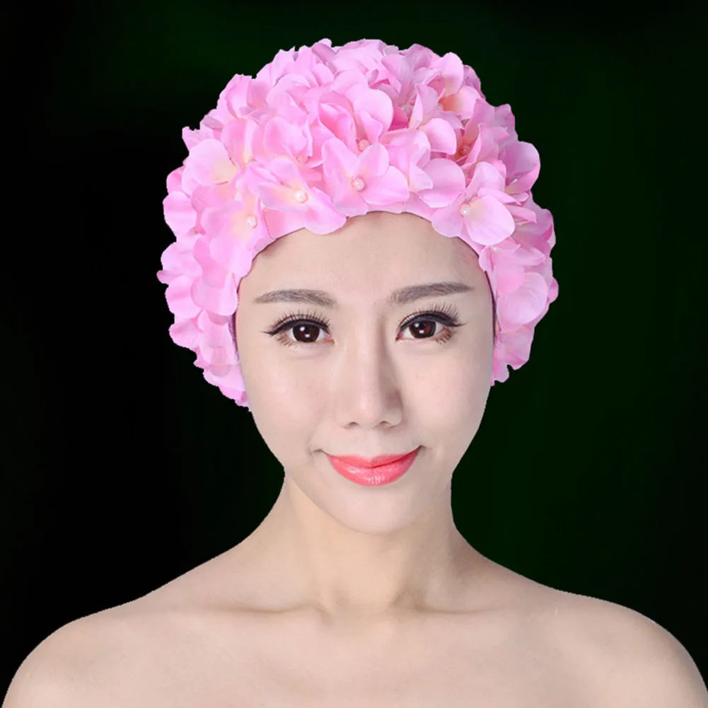 

Women Swimming Cap Handmade Elastic Unique Flower Water Sports SolidSize Soft Breathable Protection Long Hair Beach Diving