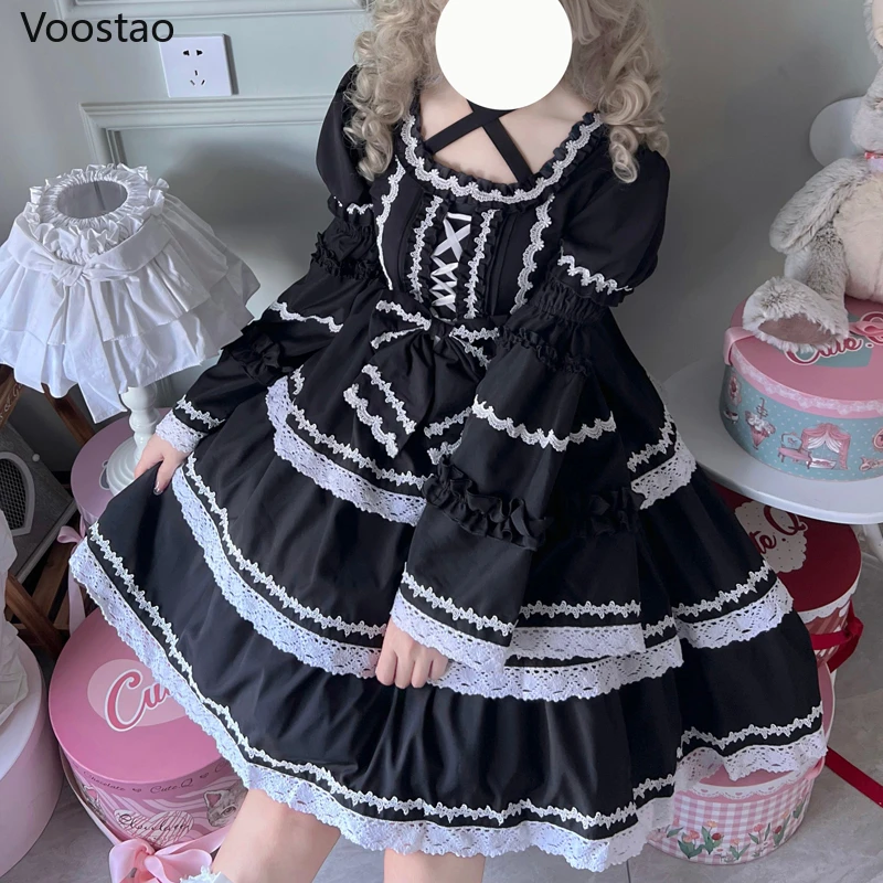 Japanese Sweet Lolita Op Dress Women Elegant Gothic Long Sleeve Princess Party Dresses Victorian Girly Harajuku Kawaii Vestidos lolita dress lolita suspender dress lolita cosplay costumes