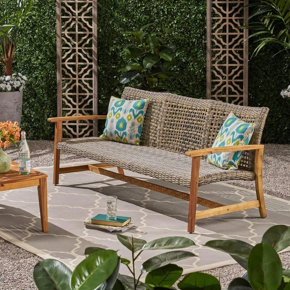 

Marcia Outdoor Wood Sofa, Wicker, 75.50 x 31.00 x 31.50, Gray, Natural Stained Finish