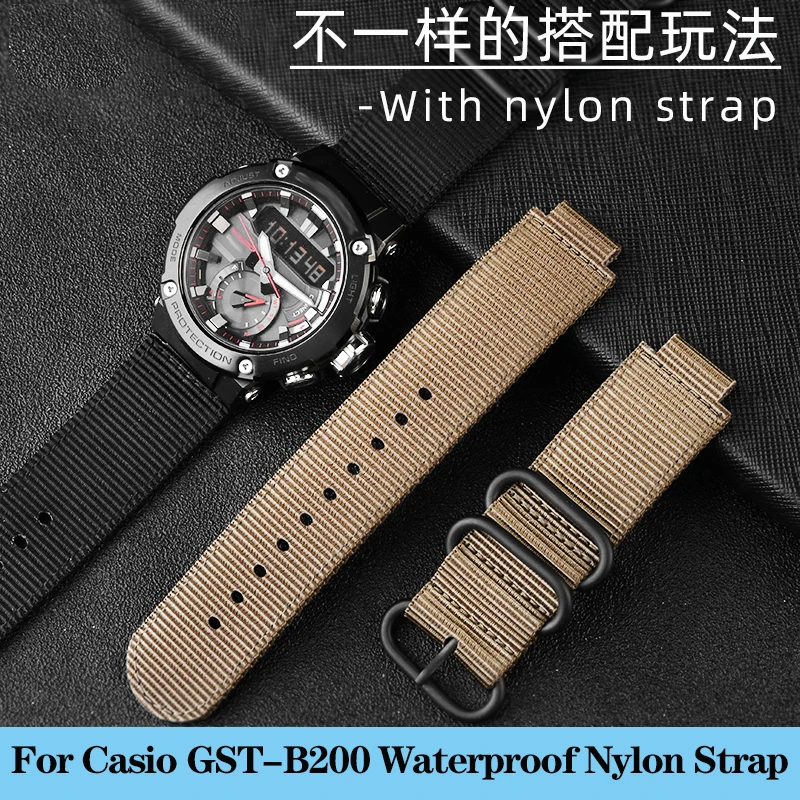 Nylon Watchband For G-Shock Series Casio 5608 Gst-B200 Gst-B200D Strap Convex 24*16Mm Outdoor Sports Waterproof Watch Bracelet