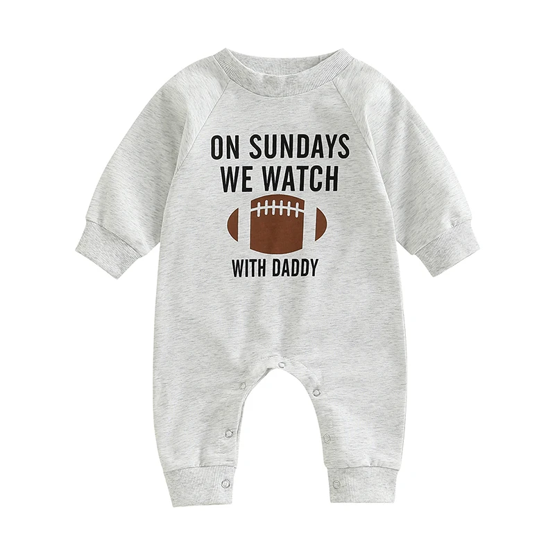 

Newborn Infant Baby Boy Girl On Sundays We Watch Football with Daddy/Mommy Romper Jumpsuit Baby Football Outfit