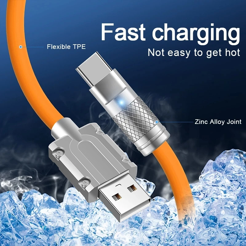120W 6A Super Fast Charge Type C Cable Liquid Silicone 180 Rotation 120w-6a-super-fast-charge-type-c-cable-liquid-silicone-180-rotation