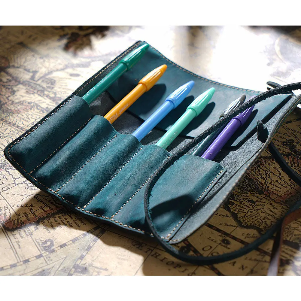 펜 파우치 빈티지 스카이블루 수제 연필 가방 만년필 롤러볼 볼펜용 펜 케이스