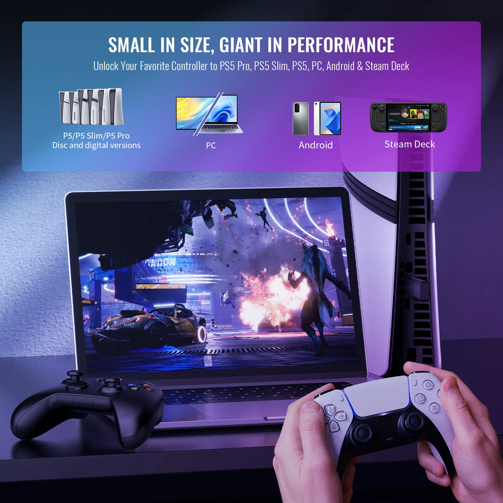 JYS-P5119 Wired Wireless Bluetooth Handle Converter for PS5/Slim/PRO PS4 Switch PC P3 Host Gamepad Adapter for XBOX Steam Deck