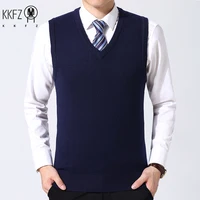 2024 Autumn Winter New Men's Solid Color V-neck Knitted Vest Casual Fashion Warm Sweater Versatile Top 1