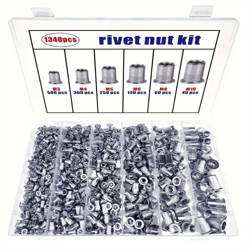 1340PCS Aluminum Alloy Rivnut Flat Head Metric Threaded Rivet Insert ...