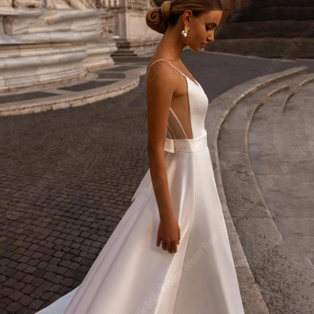 Elegant Women A-Line Wedding Dresses Romantic Deep V-Neck Princess Bride Gowns Engagement Banquet Vestidos De Novias Customized 4