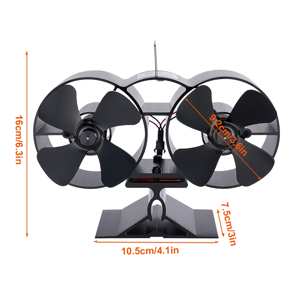 8 Blades Black Fireplace Fan Double Head Heat Powered Stove Fan Log Wood  Burner Eco Friendly Home Efficient Heat Distribution - AliExpress